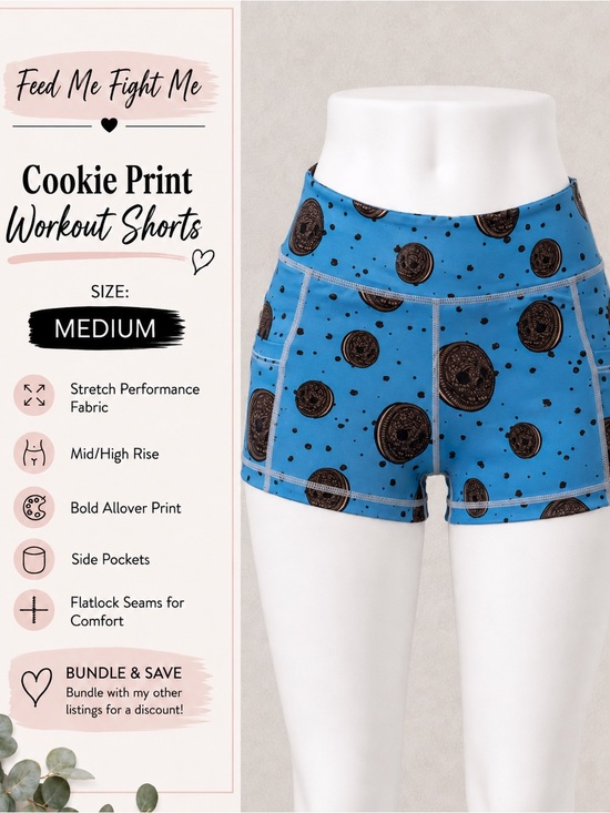Feed Me Fight Me Pants - Cookie Print Blue Workout Shorts - Feed Me Fight Me fmfm medium